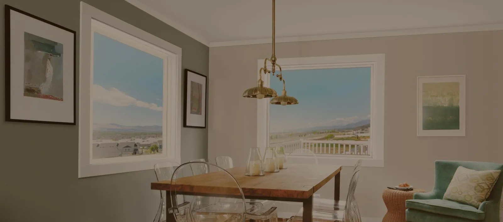 Light-filled living space with replacement vinyl windows